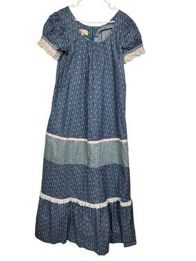Vtg 70s Hilda Hawaii Dress 16 Tall Floral Maxi Muumuu Eyelet Lace Cottagecore